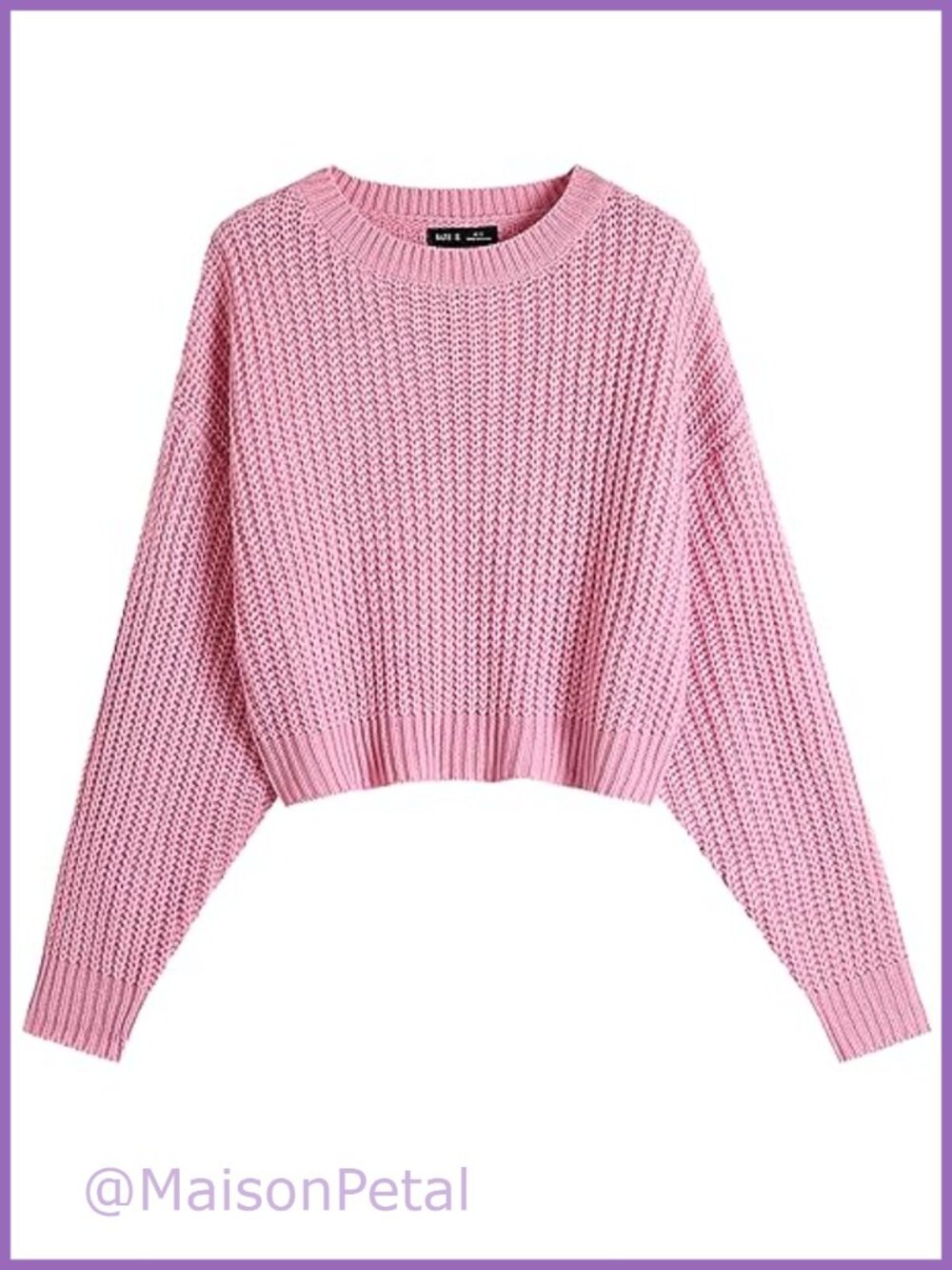 Batwing Cropped Sweater Women's Crew Neck Ribbed Knit Pullover